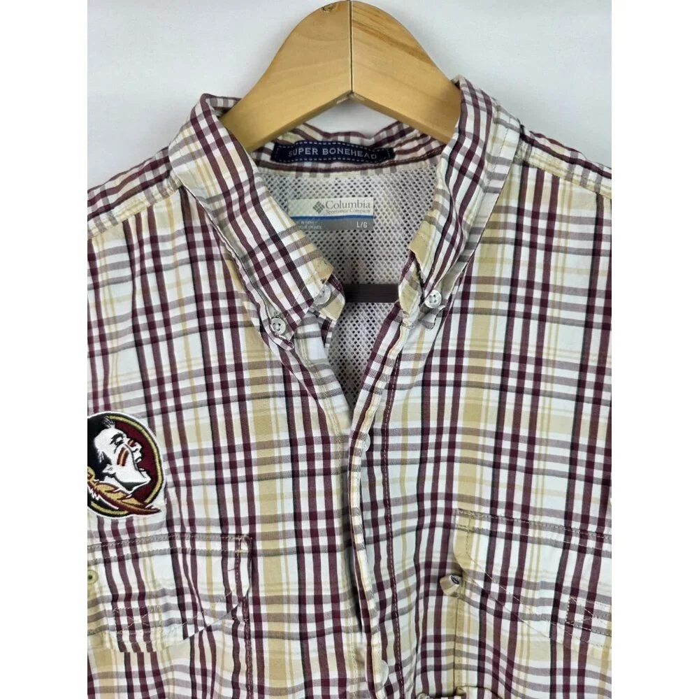Florida State University FSU Mens Columbia Shirt Sz Large Plaid Short Sleeve Top